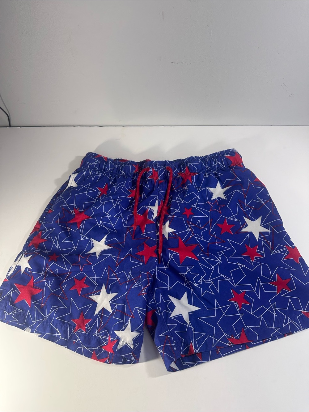 George Men’s Patriotic Swim Trunks Bathing Suit Red White Blue Mesh Lined Size M